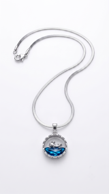 Deep Blue Crystal Ocean Whale Charm Pendant with Snake Chain