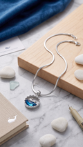 Deep Blue Crystal Ocean Whale Charm Pendant with Snake Chain