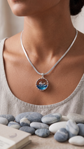 Deep Blue Crystal Ocean Whale Charm Pendant with Snake Chain