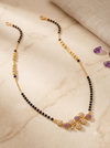 Elegant Floral CZ Short Mangalsutra with Purple Accents