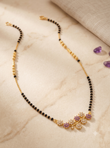 Elegant Floral CZ Short Mangalsutra with Purple Accents