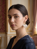 Elegant White Petal & Geometric Gold Drop Earrings