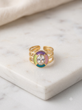 Gold-Plated Colorful Enamel Crystal Ring with Adjustable Triple Band