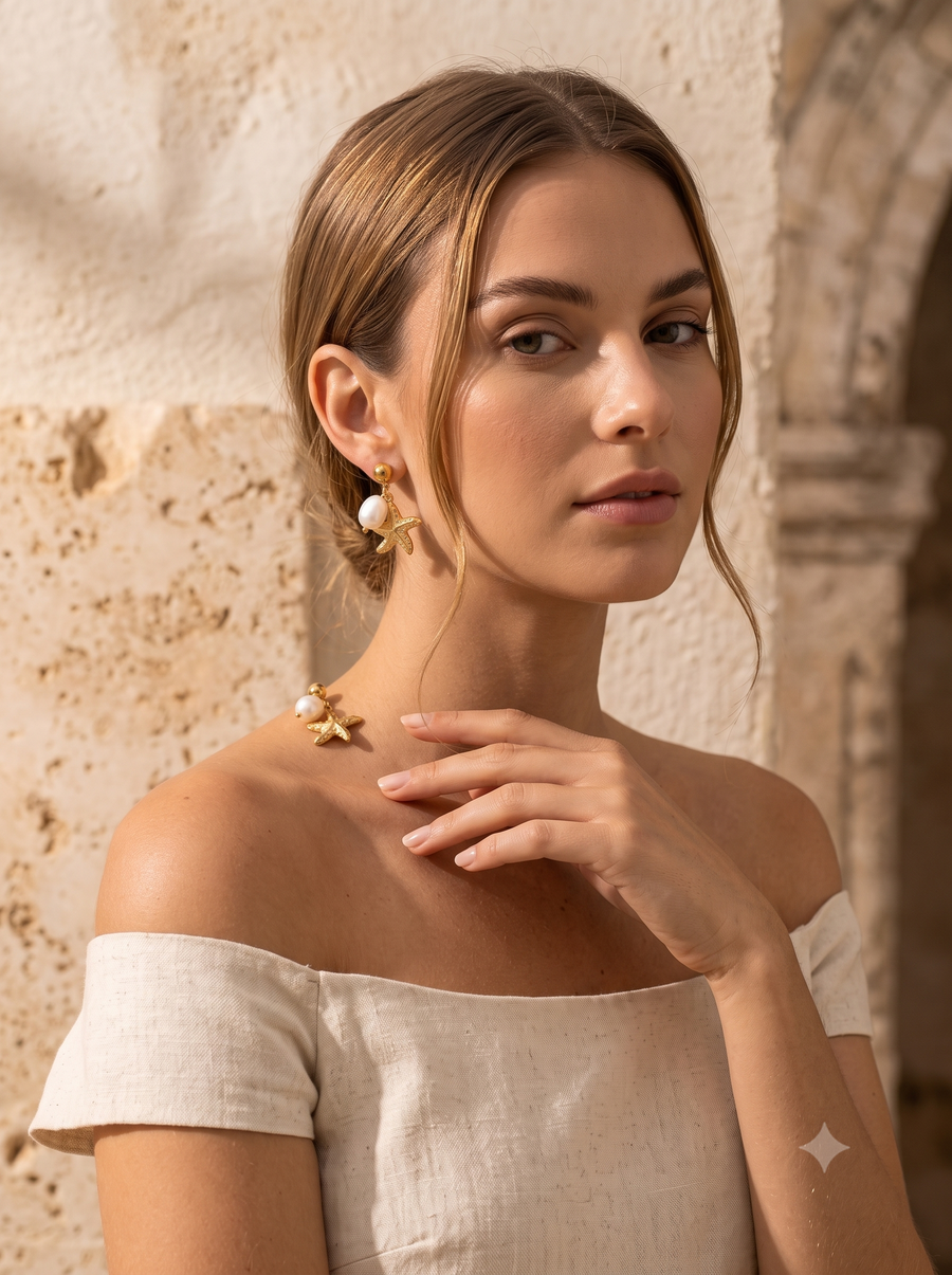 Ocean Pearl & Starfish Dangle Earrings – Anti-Tarnish