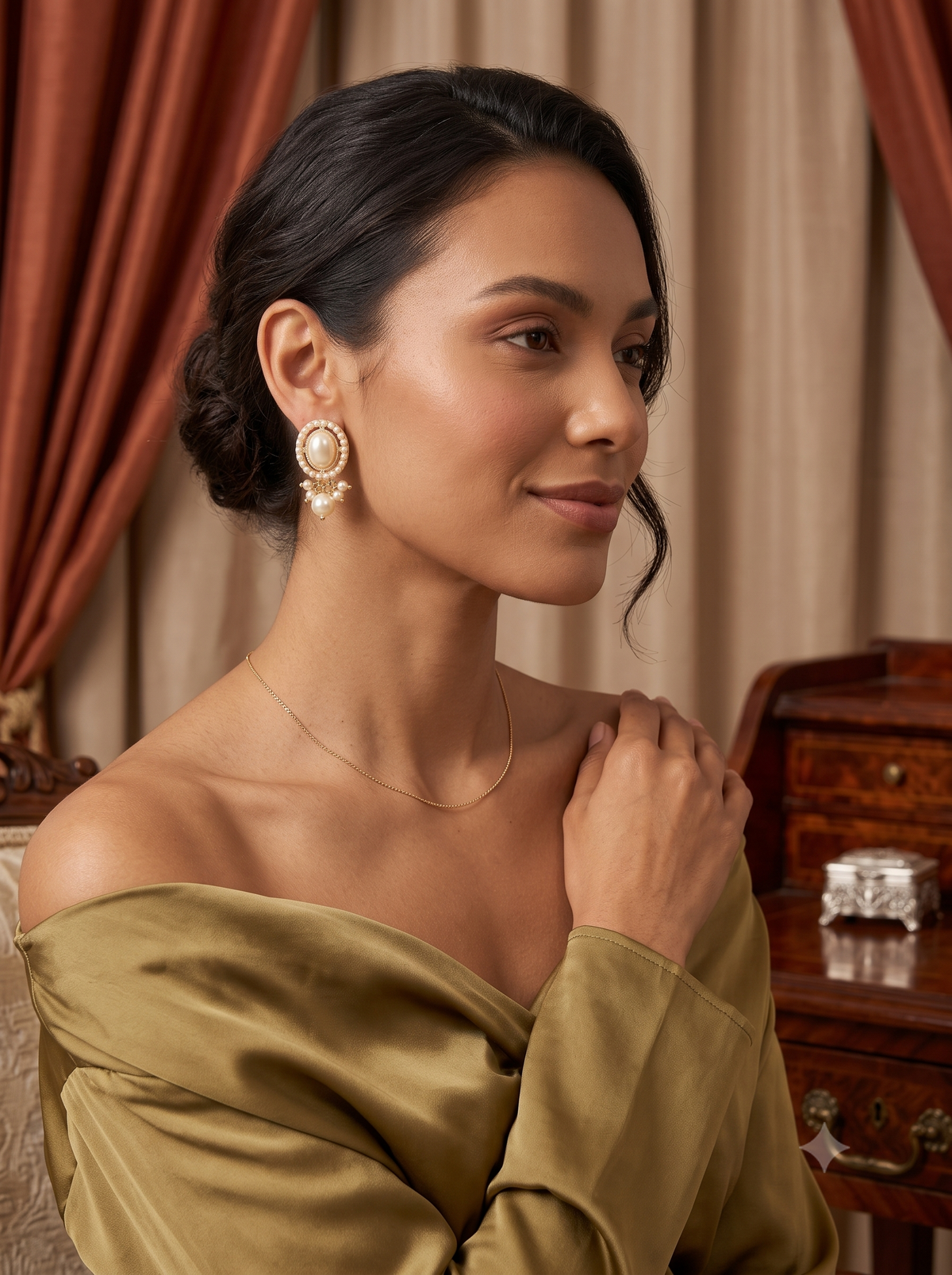 Classic Vintage-Style Oval Pearl Cluster Drop Earrings