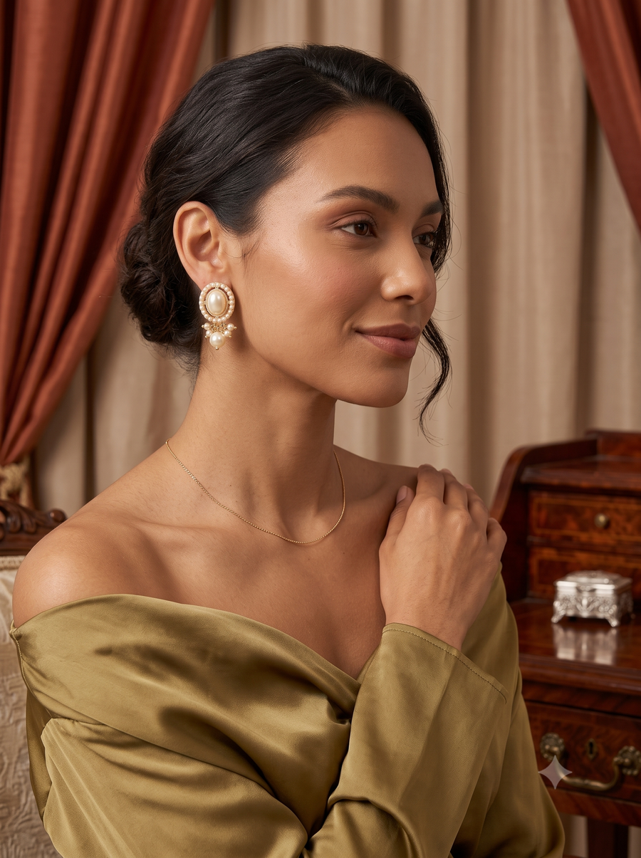 Classic Vintage-Style Oval Pearl Cluster Drop Earrings