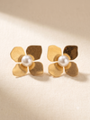 Matte Gold Floral Statement Studs with Pearl