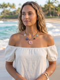 Boho Seaside Woven Chain Necklace with Pink Spiral