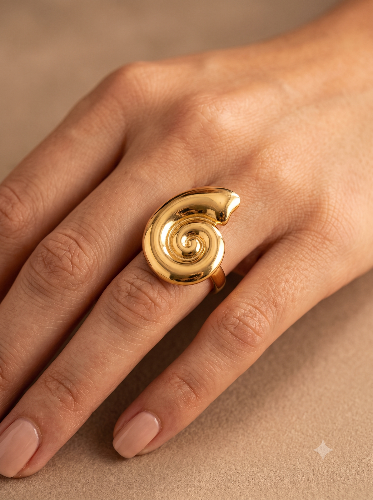 Chunky Gold Swirl Statement Ring - Ocean Shell Desig