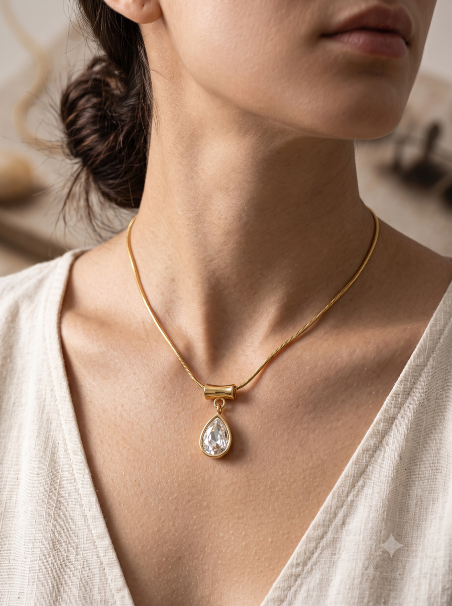 Lumina Teardrop Solitaire Omega Pendant