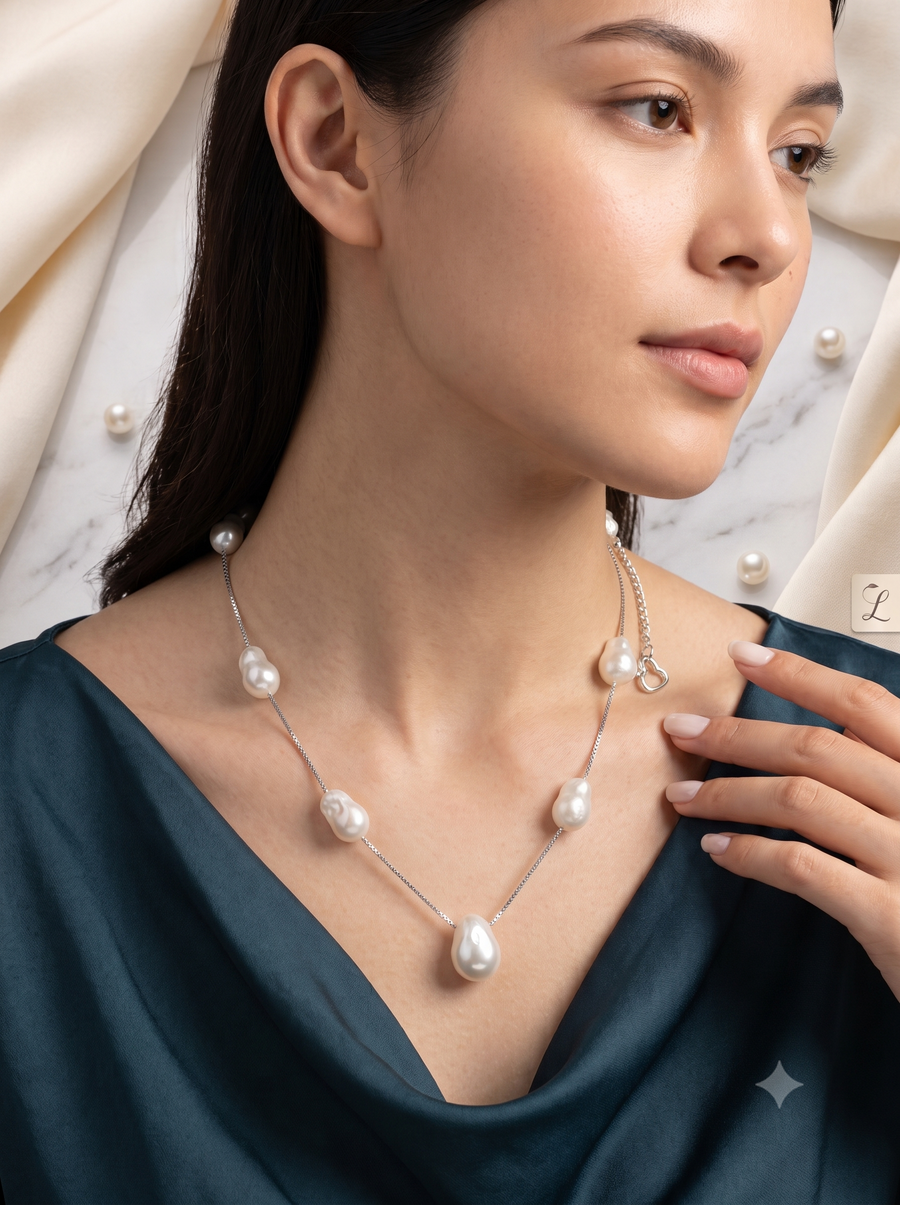 The Ocean Drop Pearl & Silver Chain Necklace