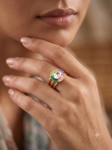 Gold-Plated Colorful Enamel Crystal Ring with Adjustable Triple Band