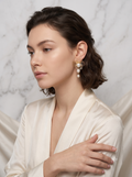 Golden Wire Flower Earrings with Dangle Pearls for Women
