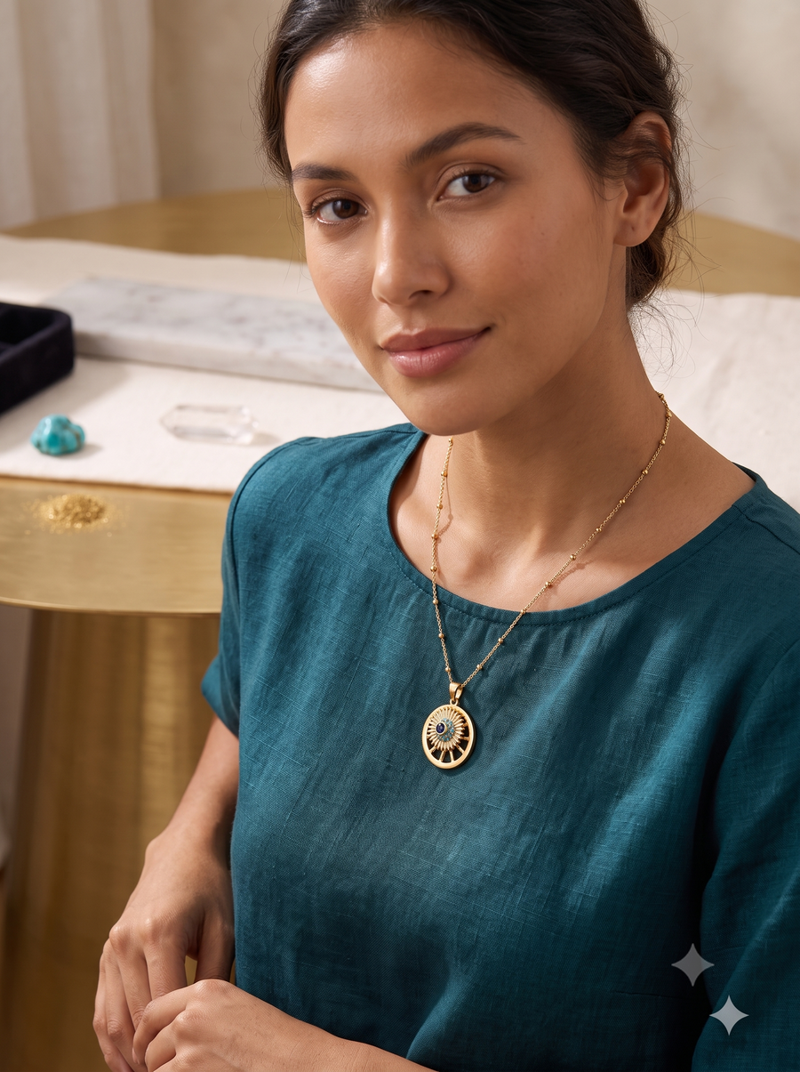 Azure Eye Golden Wheel Necklace