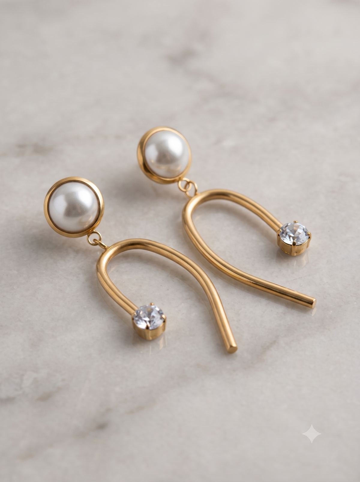 Luna Curved Pearl Drop Earrings