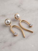 Luna Curved Pearl Drop Earrings