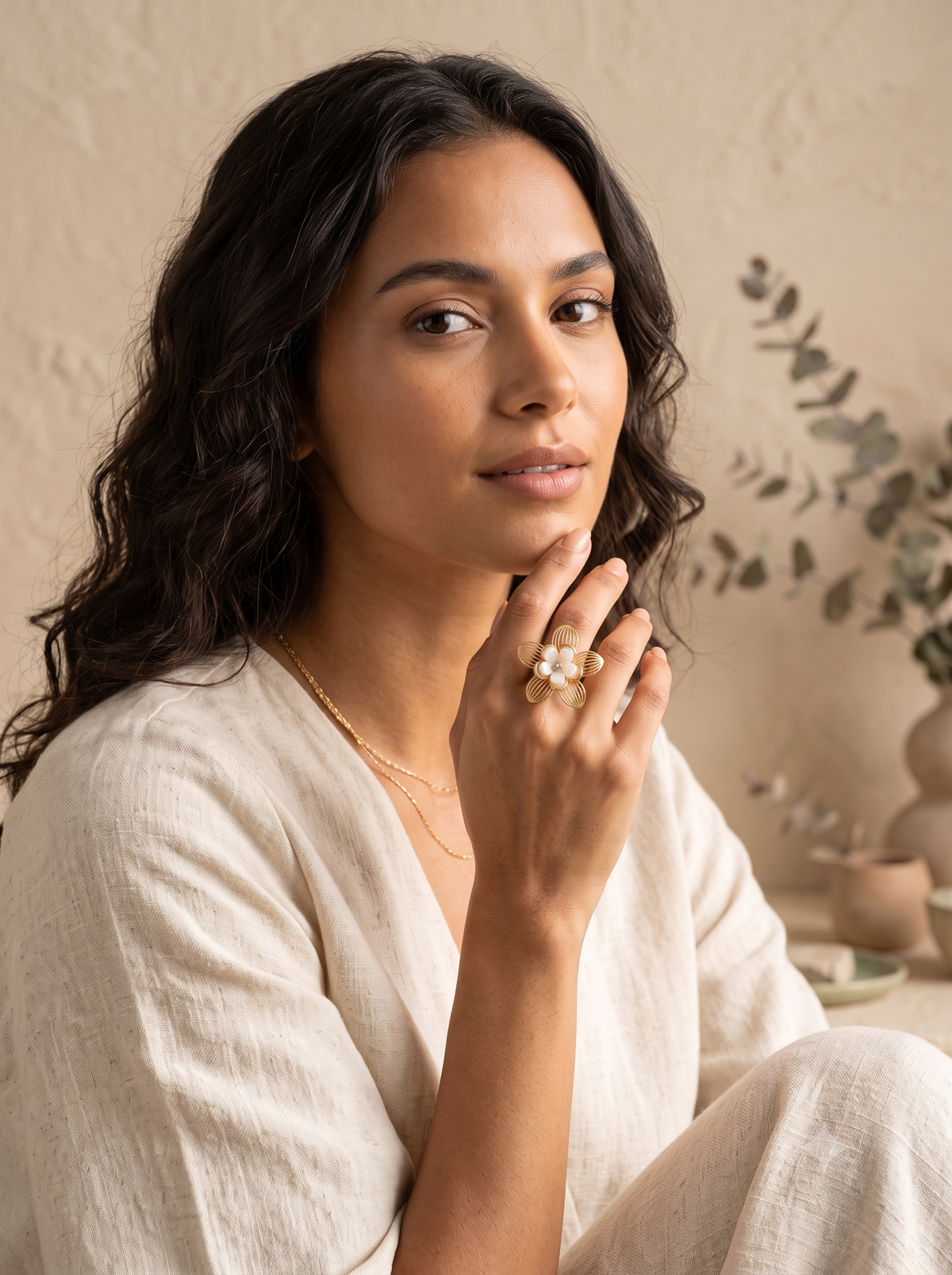 Blossom Pearl & Gold Statement Ring