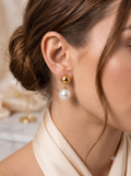 Timeless Gold Sphere & White Pearl Drop Earrings