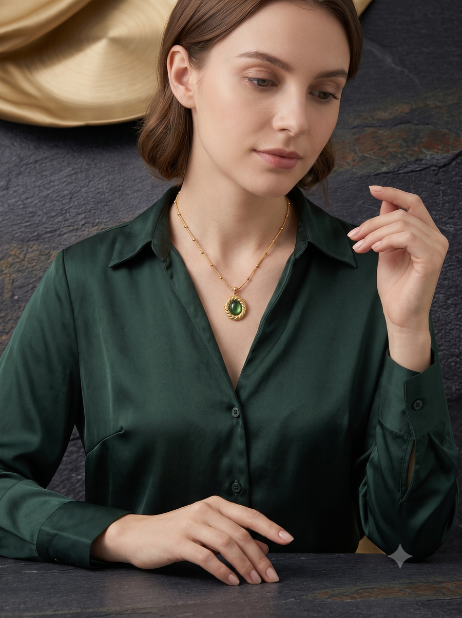 The Heritage Gilded Emerald Orb & Rope Twist Necklace