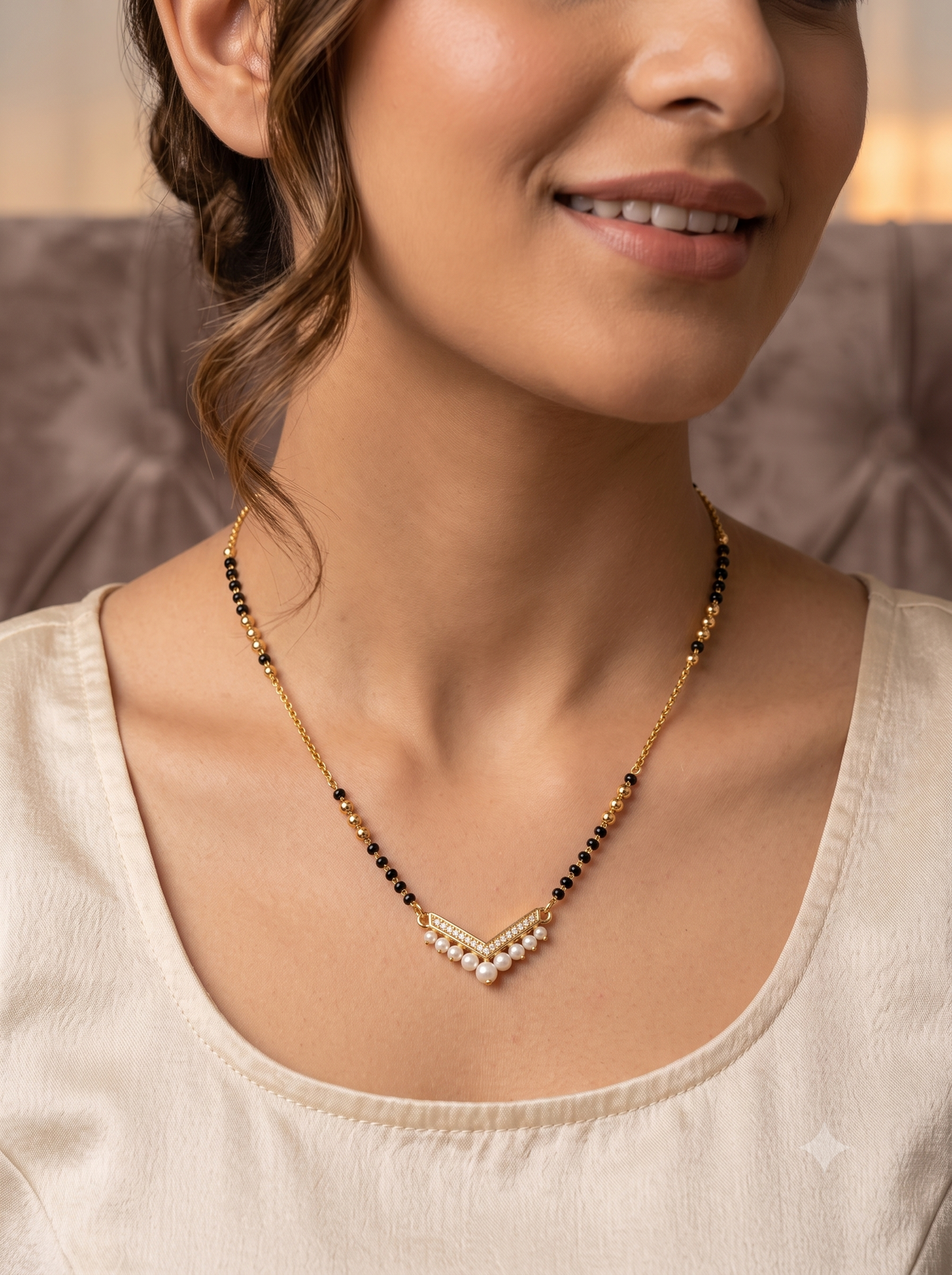 Elegant V-Shaped Pearl Drop Mangalsutra
