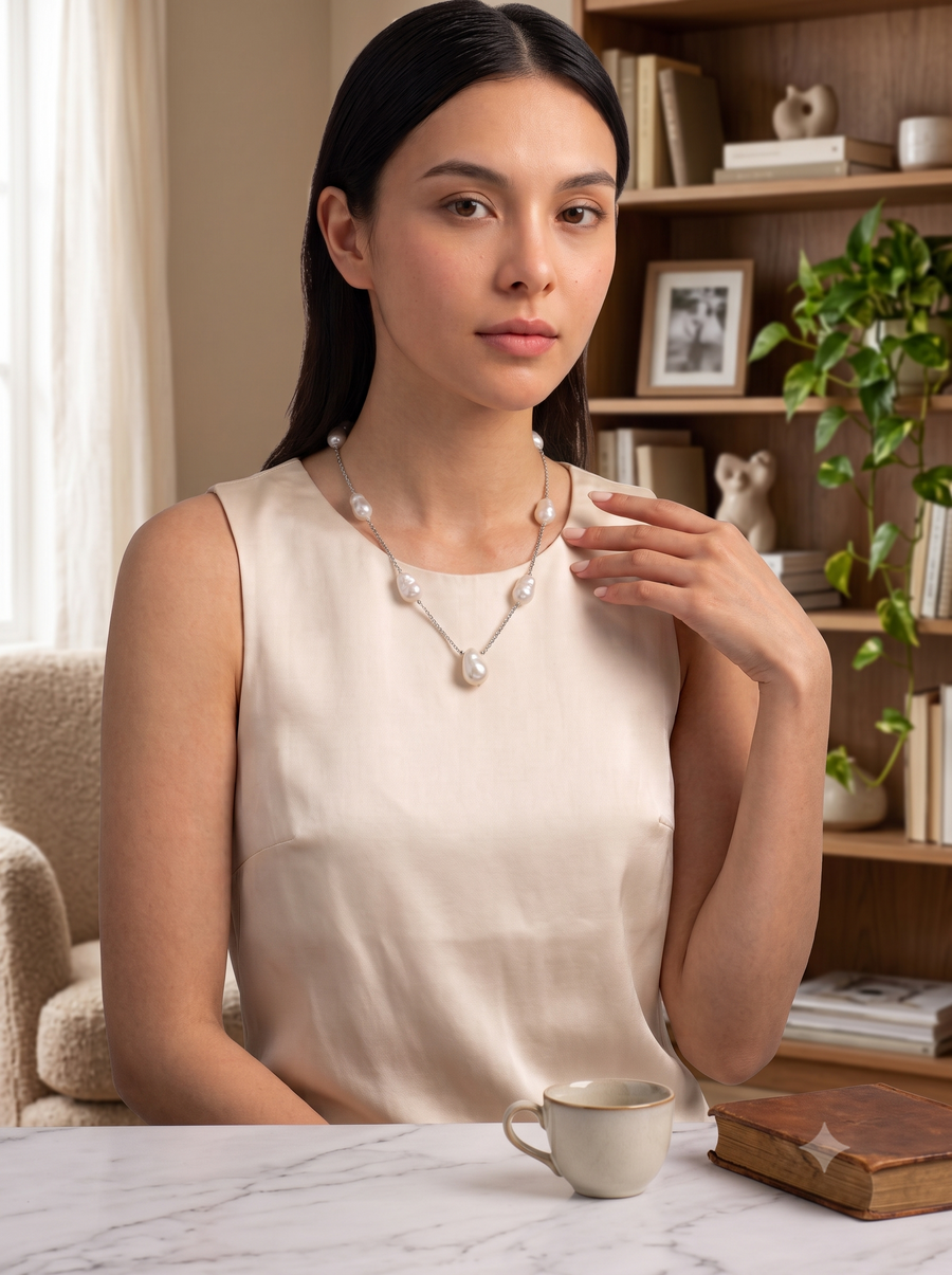 The Ocean Drop Pearl & Silver Chain Necklace