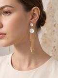 Luminous Pearl & Gold Chain Tassel Drop Earrings