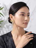 Golden Filigree Bow and Pearl Waterfall Asymmetrical Earring