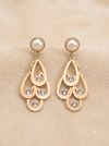 Elegant Gold-Tone Tiered Teardrop Earrings with Pearl & Crystal Accents