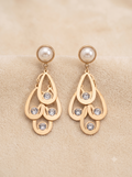 Elegant Gold-Tone Tiered Teardrop Earrings with Pearl & Crystal Accents
