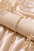 Gold-Plated Delicate Leaf & Cubic Zirconia Chain Bracelet