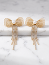 Golden Filigree Bow and Pearl Waterfall Asymmetrical Earring