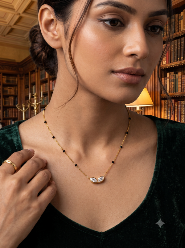 Minimalist Dual-Leaf Crystal Mangalsutra