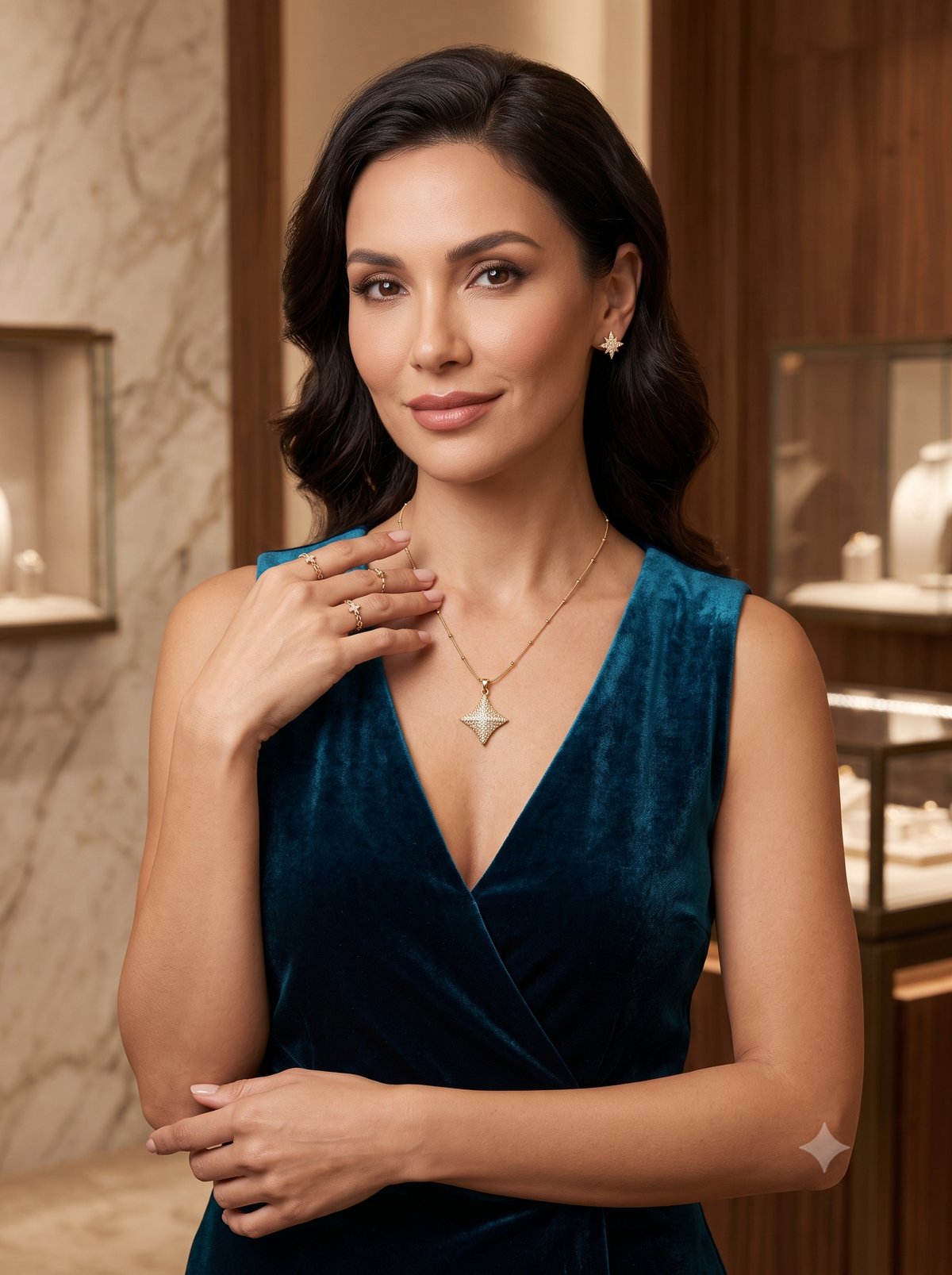 Sparkling Starburst Pavé Pendant Necklace with Gold Beaded Chain