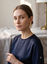 Lustrous Pearl & Gold Floral Cascade Earrings