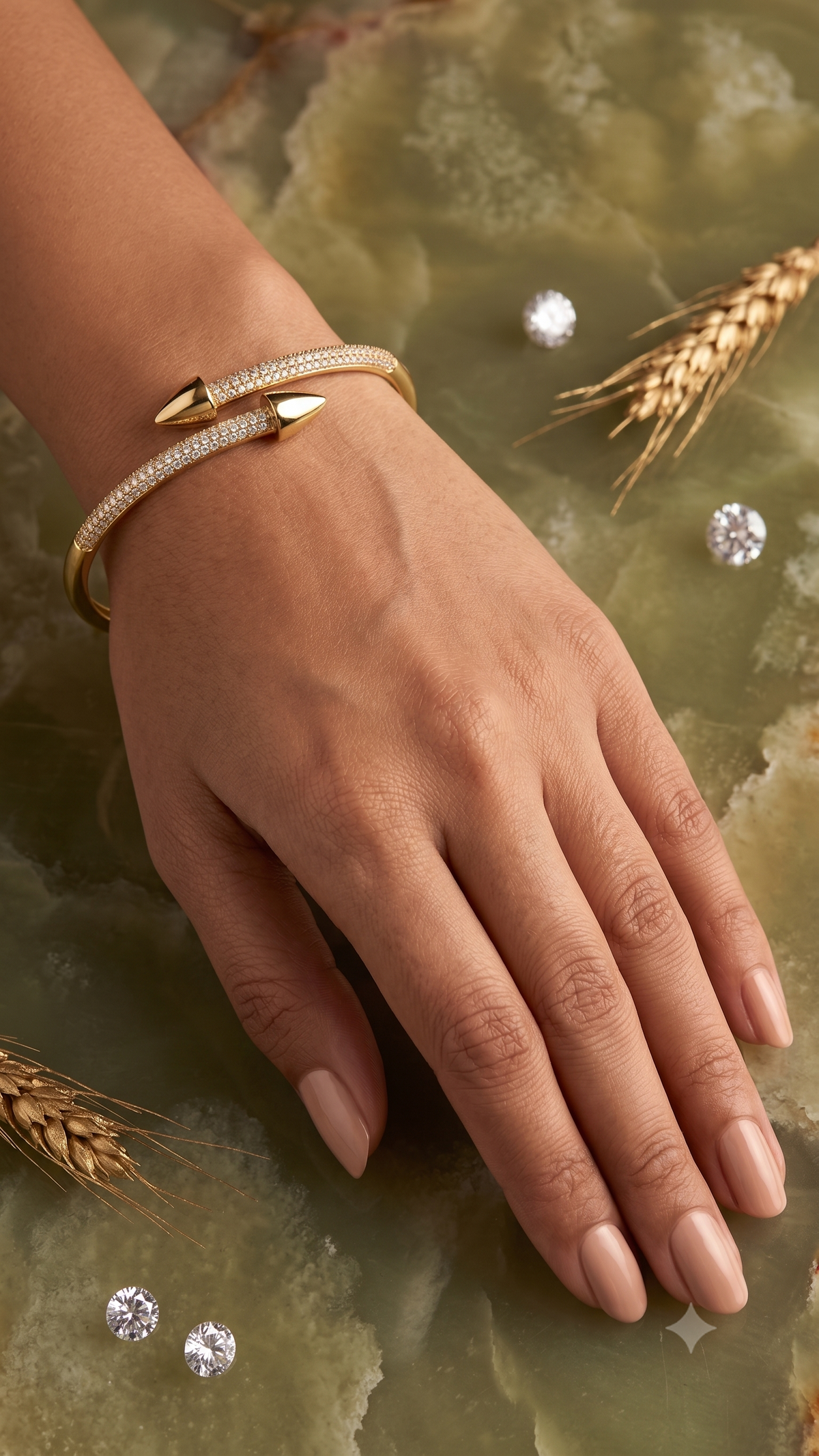 Gold Plated Pave Spike Wrap Bangle