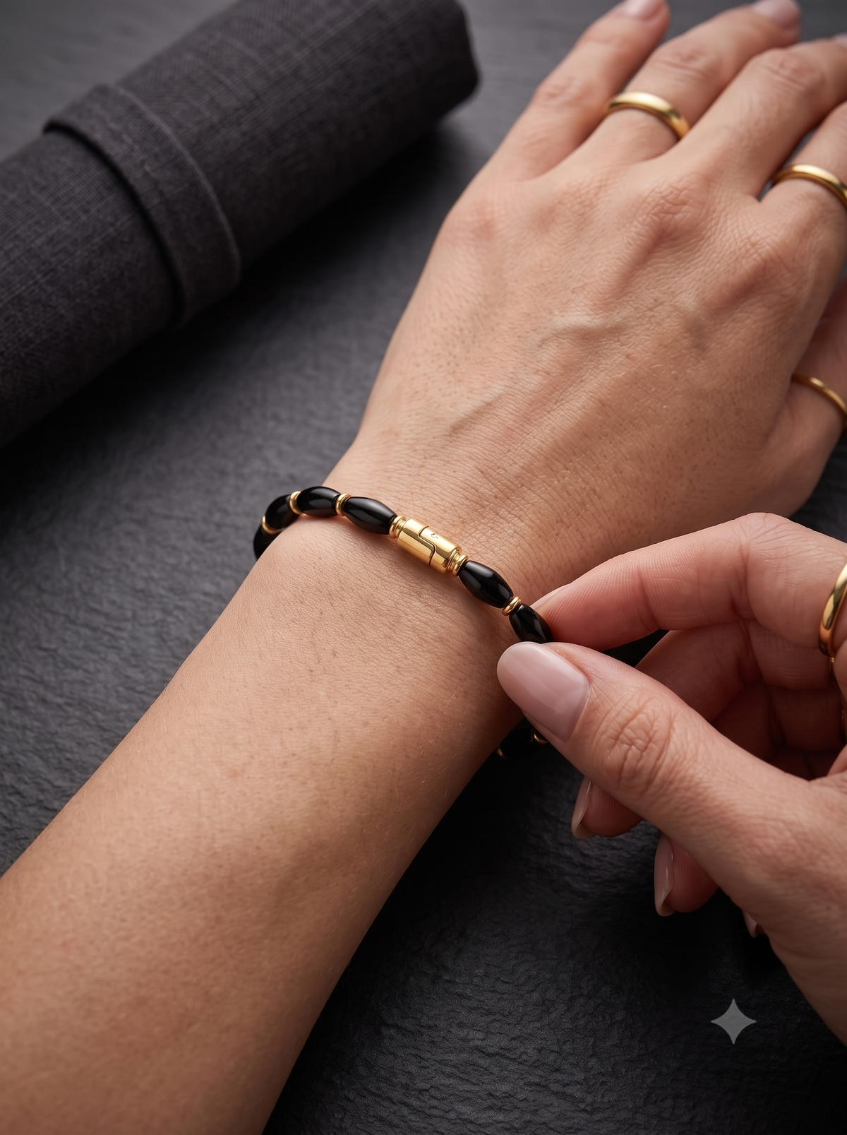 The Midnight Onyx & Gold Barrel Bracelet