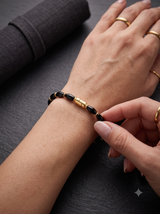 The Midnight Onyx & Gold Barrel Bracelet