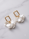 Elegant White Petal & Geometric Gold Drop Earrings