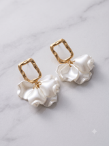 Elegant White Petal & Geometric Gold Drop Earrings