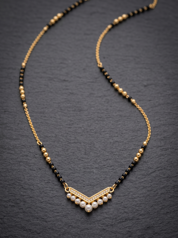 Elegant V-Shaped Pearl Drop Mangalsutra