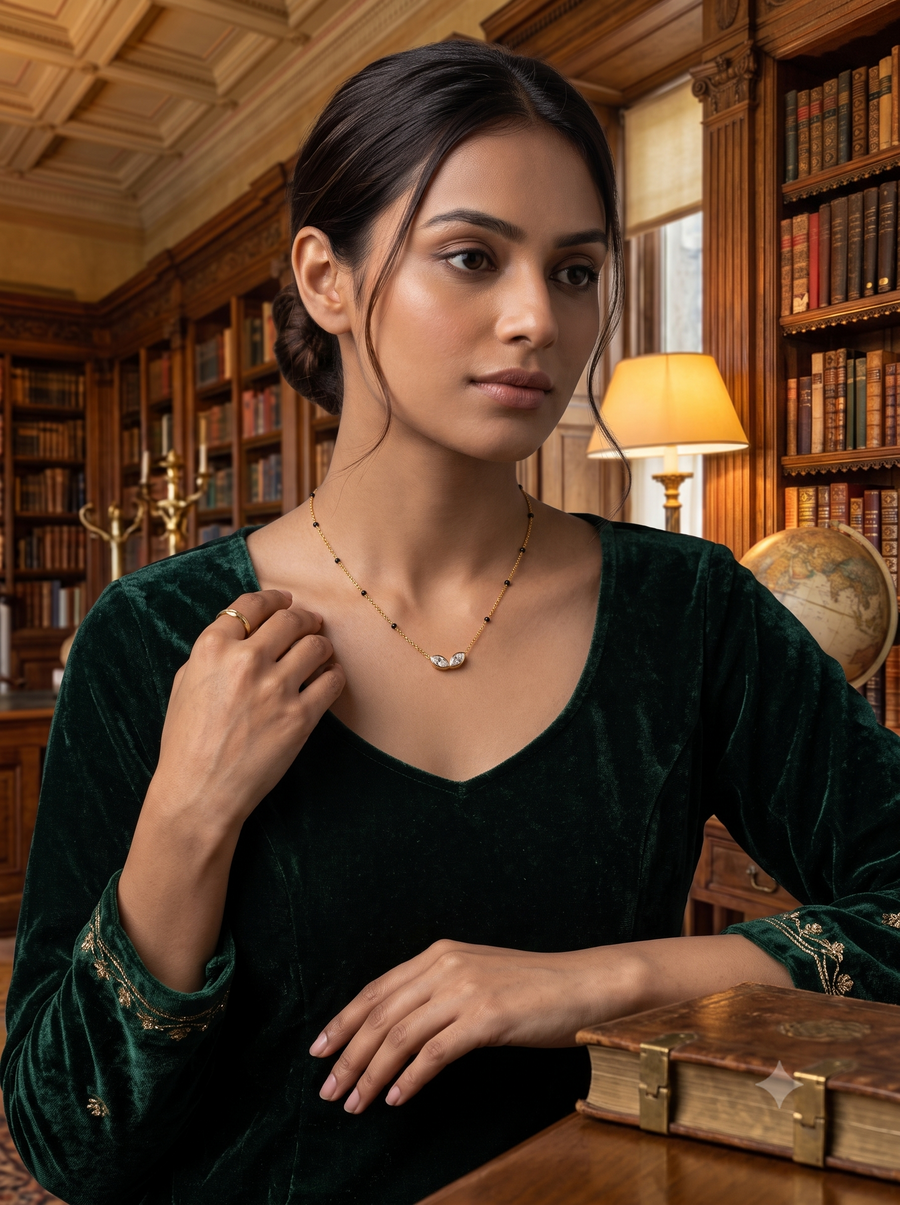 Minimalist Dual-Leaf Crystal Mangalsutra
