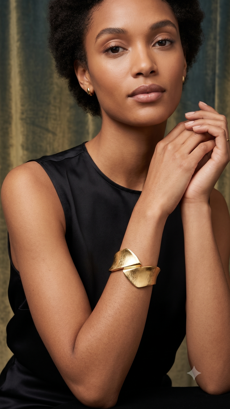 Sculptural Brushed Gold Overlapping Cuff Bracelet