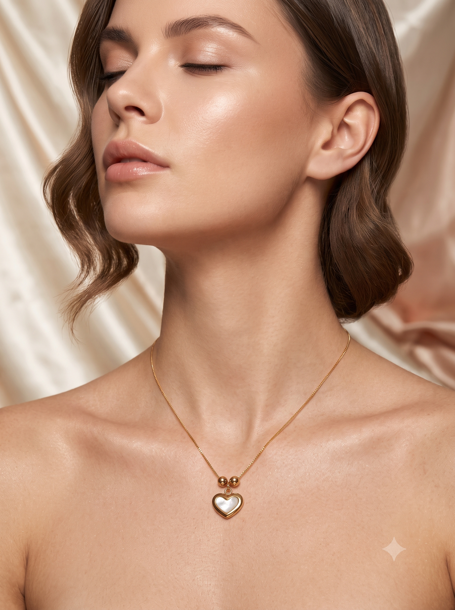 Dainty Gold Heart Charm Necklace with Beaded Accents