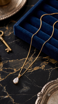Teardrop Solitaire Crystal Pendant Necklace in Gold Finish