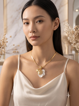 Floral Shell & Textured Gold Pendant Necklace on Snake Chain