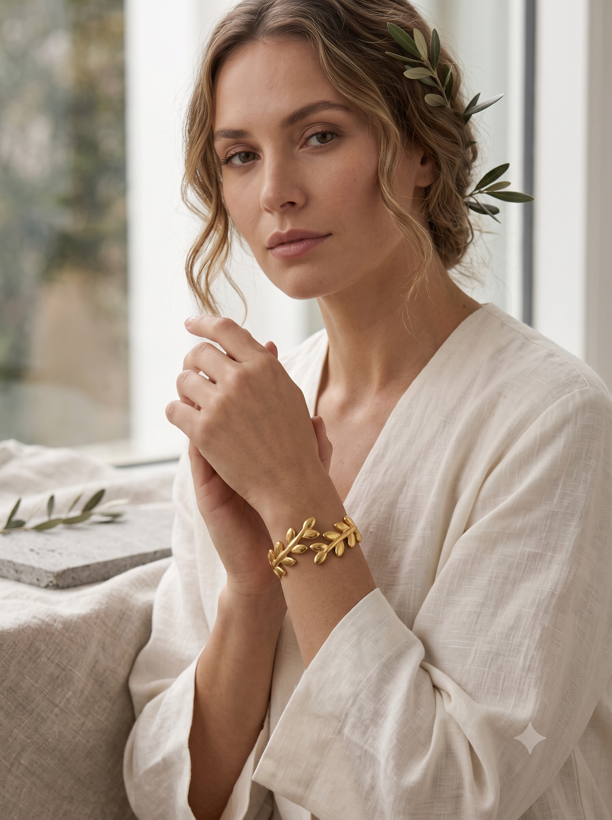 Gilded Laurel Leaf Hinge single Bangle