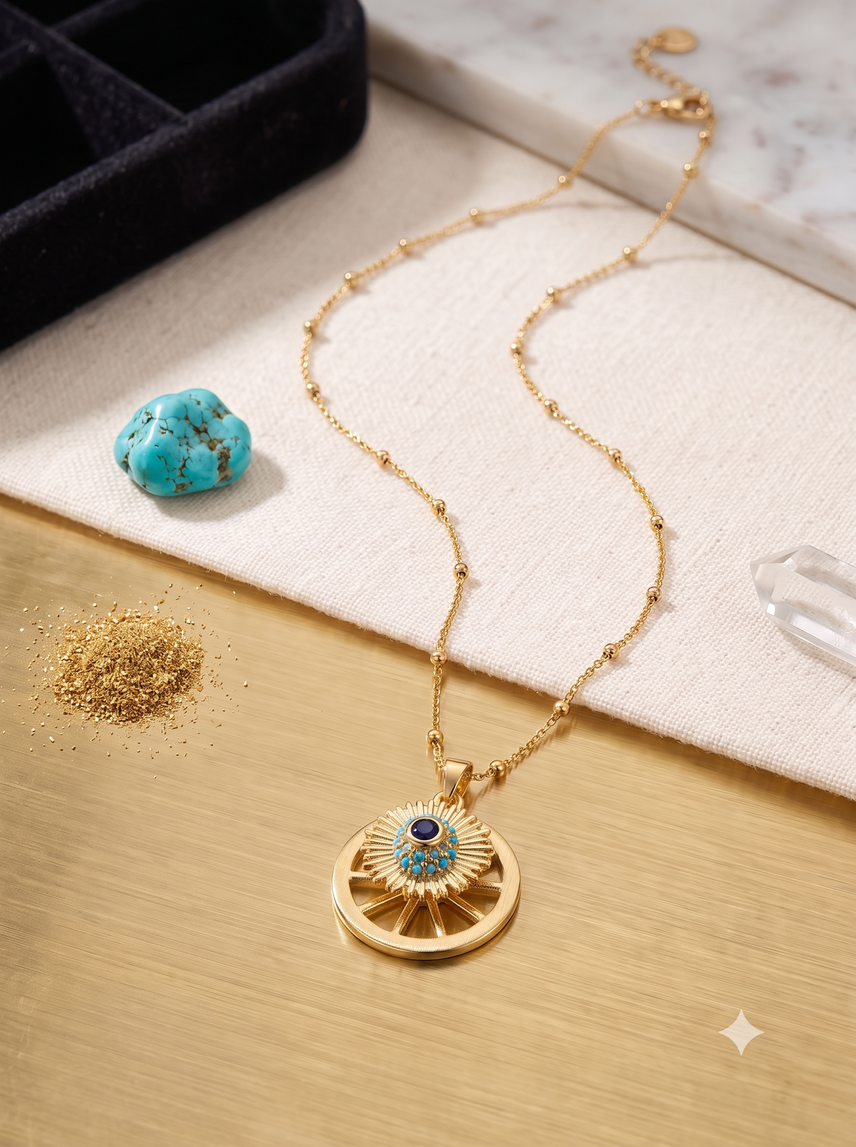Azure Eye Golden Wheel Necklace