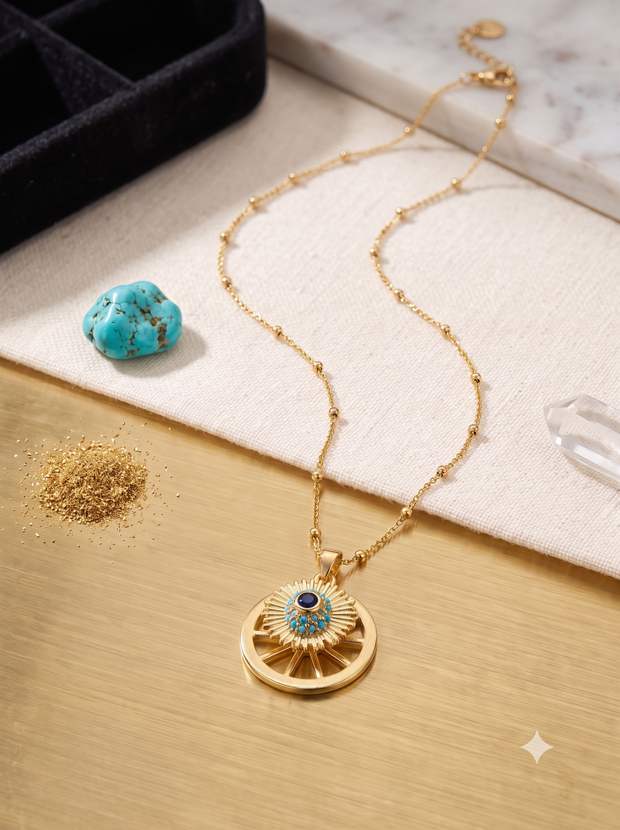 Azure Eye Golden Wheel Necklace