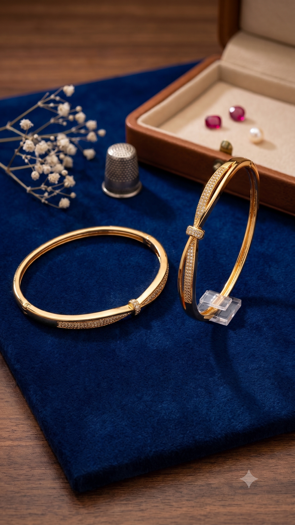 Gold-Tone Interlocking Cuff Bracelet with Sparkle Accents