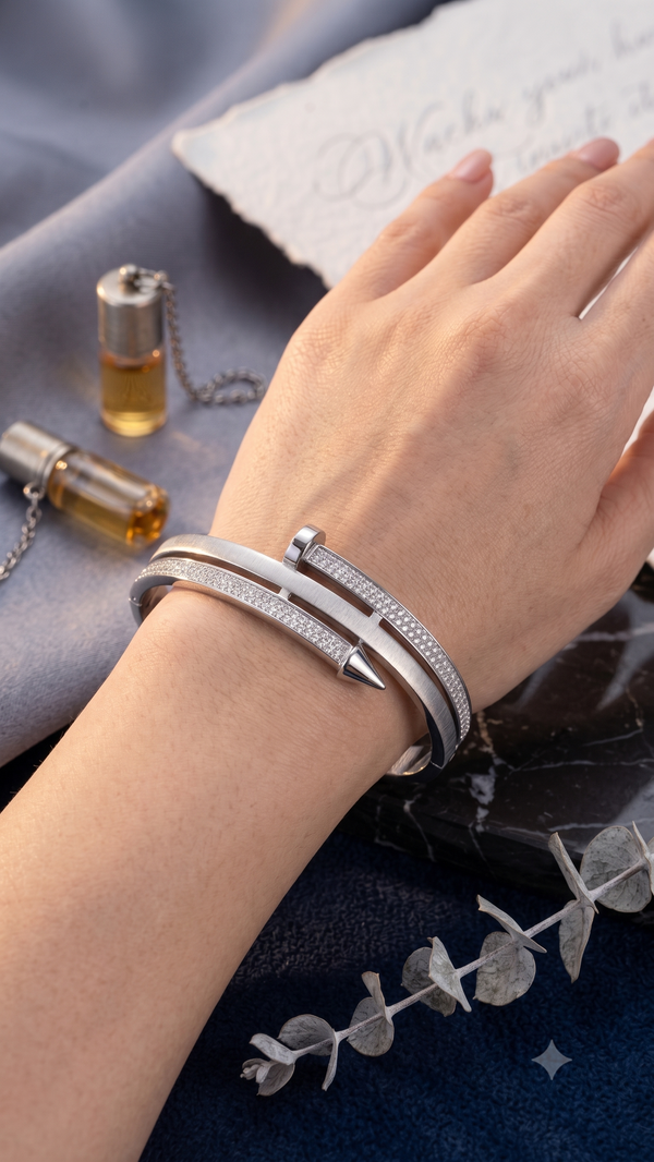 Silver-Tone Pavé Crystal Wrap Nail Bangle